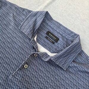 Bugatchi OoohCotton Tech Polo Shirt Men's XL Blue Geometric 8-Way Stretch